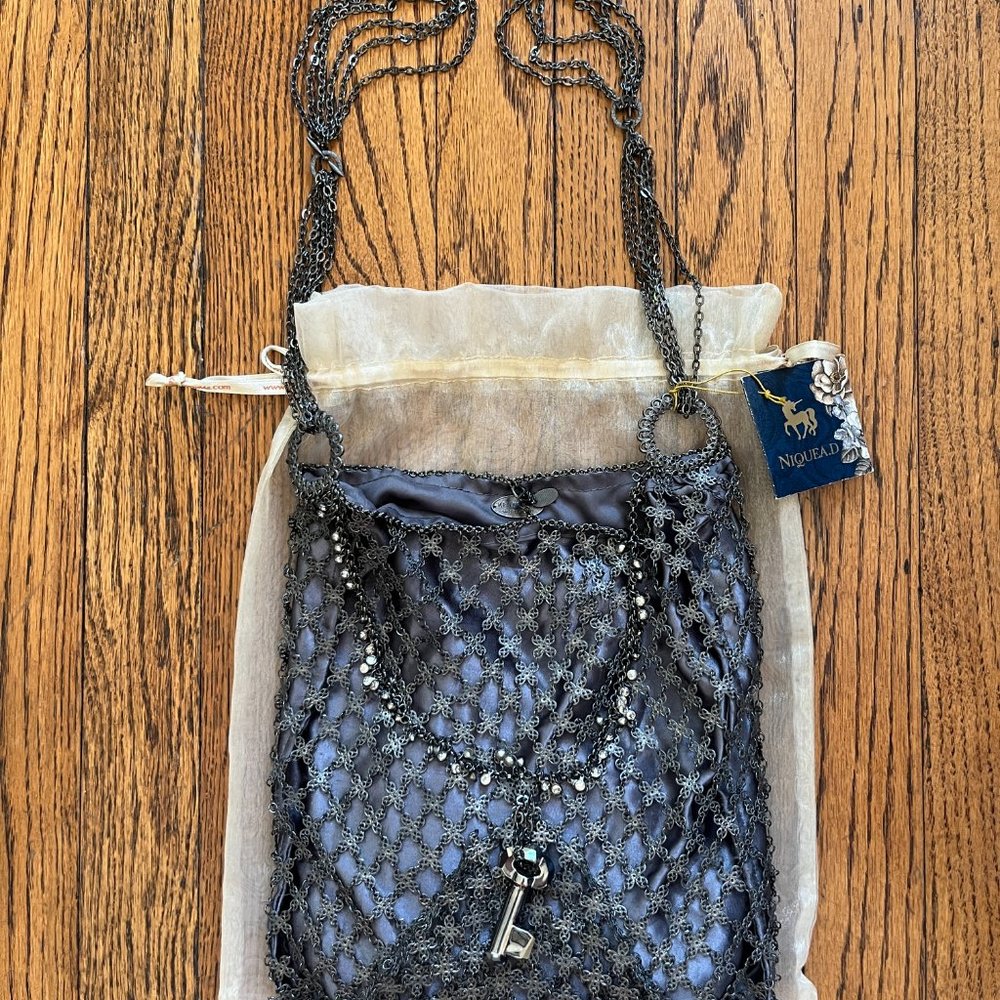 Kenny Ma Black Gunmetal purse with key and Swarovski crystal accents NWT